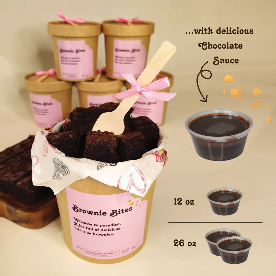 Brownie Bites dengan Chocolate sauce cup 12 oz dan 26 oz